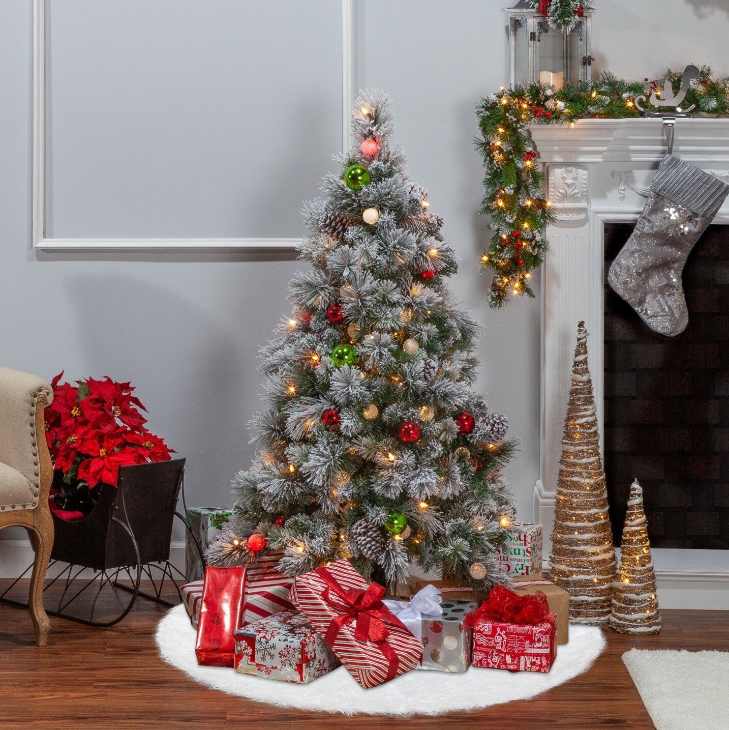 Tapis de base pour sapin de Noël 100 cm poils très doux blanc