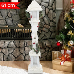 662430 Lanterne de Noël en bois décor blanc 61 cm avec lumière LED chaude