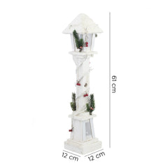 662430 Lanterne de Noël en bois décor blanc 61 cm avec lumière LED chaude