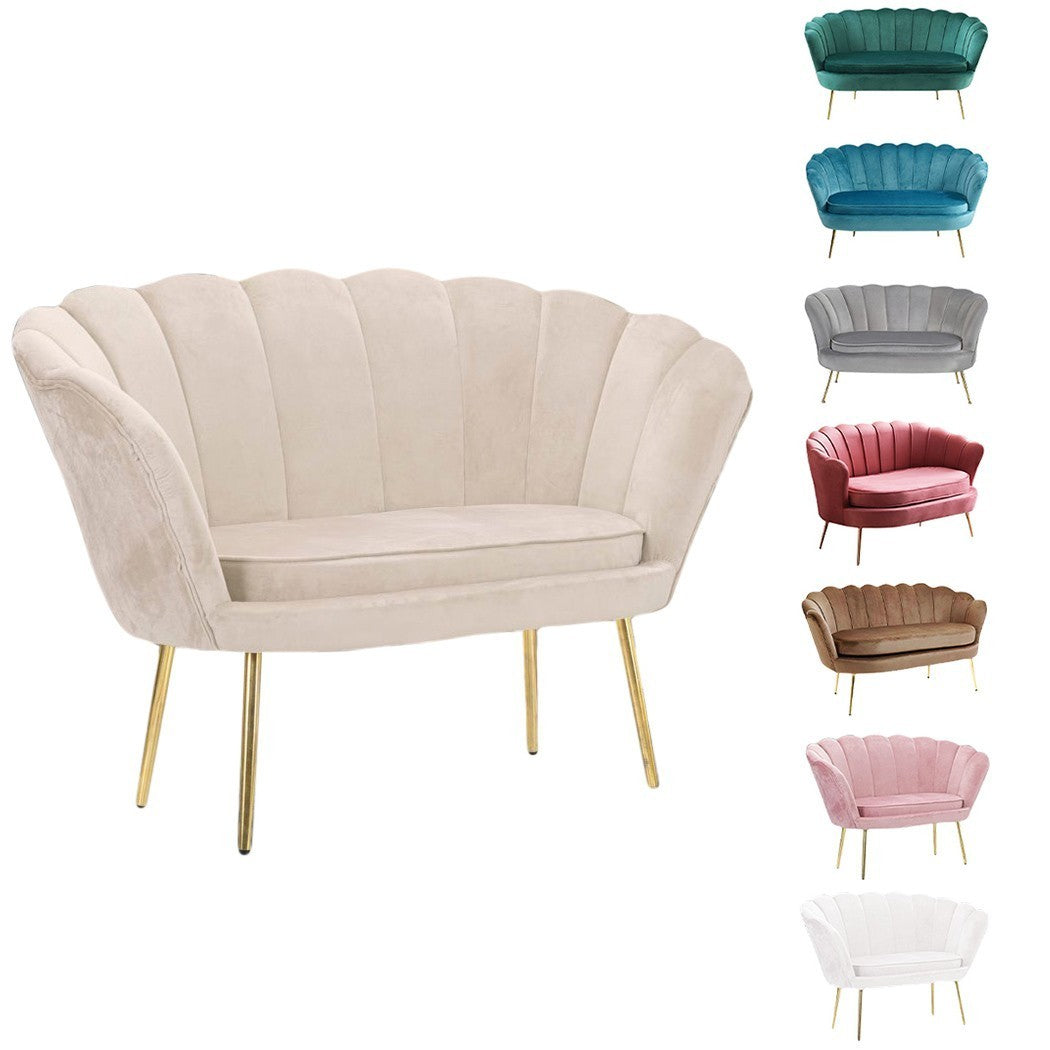 Canapé de salon 2 places en velours LOLA shell seat vintage 122x73x78 cm