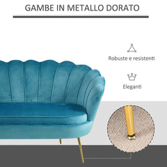 Canapé de salon 2 places en velours LOLA shell seat vintage 122x73x78 cm