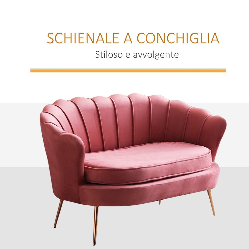 Canapé de salon 2 places en velours LOLA shell seat vintage 122x73x78 cm