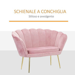 Canapé de salon 2 places en velours LOLA shell seat vintage 122x73x78 cm