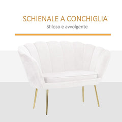Canapé de salon 2 places en velours LOLA shell seat vintage 122x73x78 cm