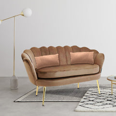Canapé de salon 2 places en velours LOLA shell seat vintage 122x73x78 cm