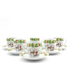 Lot de 6 tasses à café et soucoupes en céramique avec le Père Noël et le renne