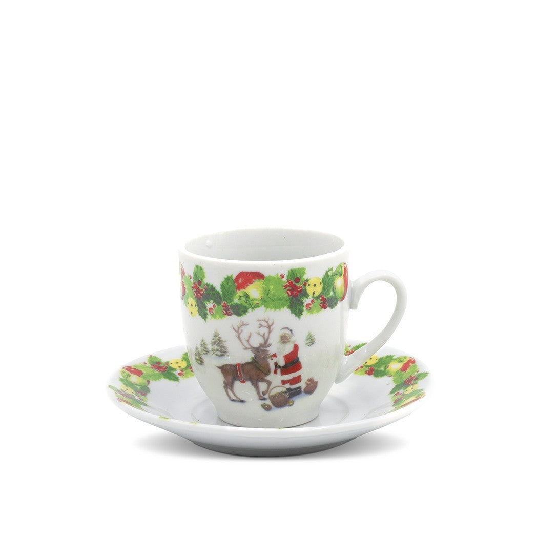 Lot de 6 tasses à café et soucoupes en céramique avec le Père Noël et le renne