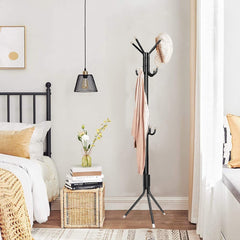 Porte-manteaux métal noir pour maison avec 11 crochets et une hauteur de 171 cm