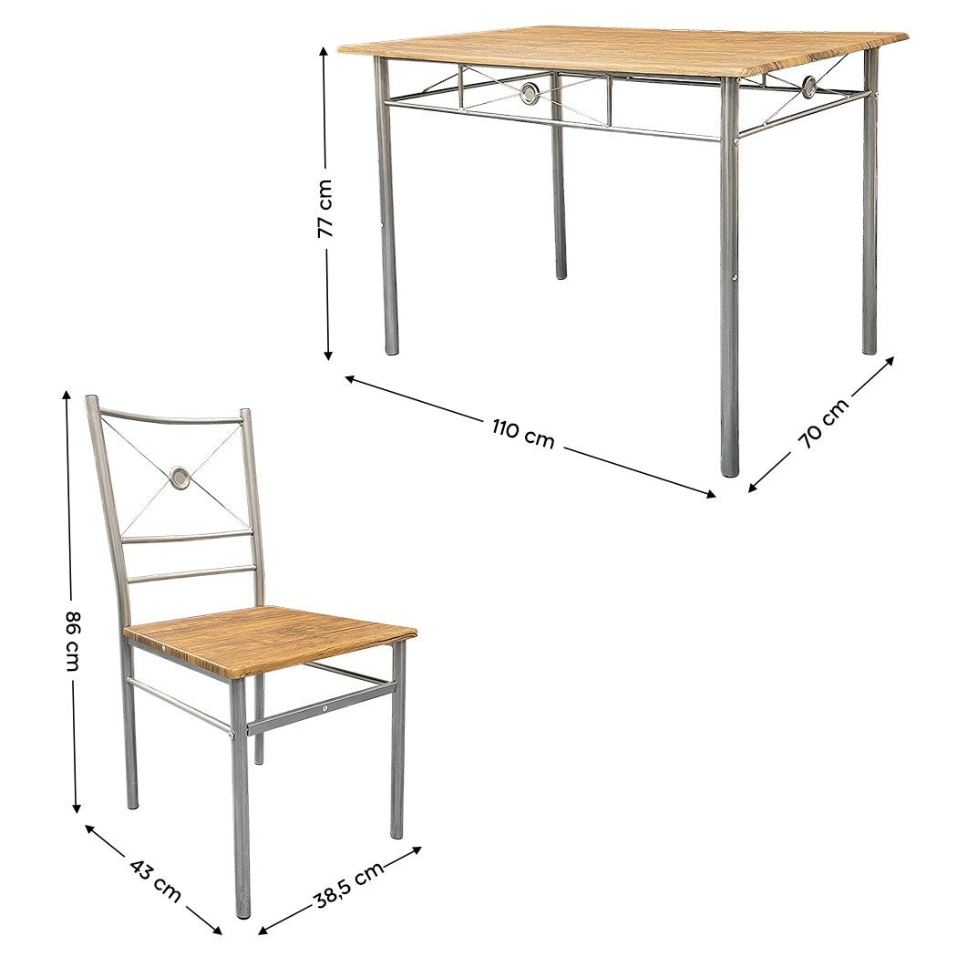 536056 Set de table rectangulaire et 4 chaises ALDO en bois brun MDF et métal