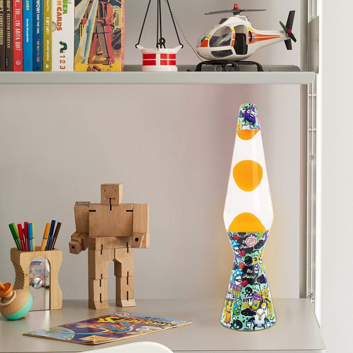 Lampe à lave 40cm XL1774 Graffiti et motif magma jaune Design moderne