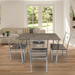536063 Set de table rectangulaire et 4 chaises ALDO en bois MDF gris et métal