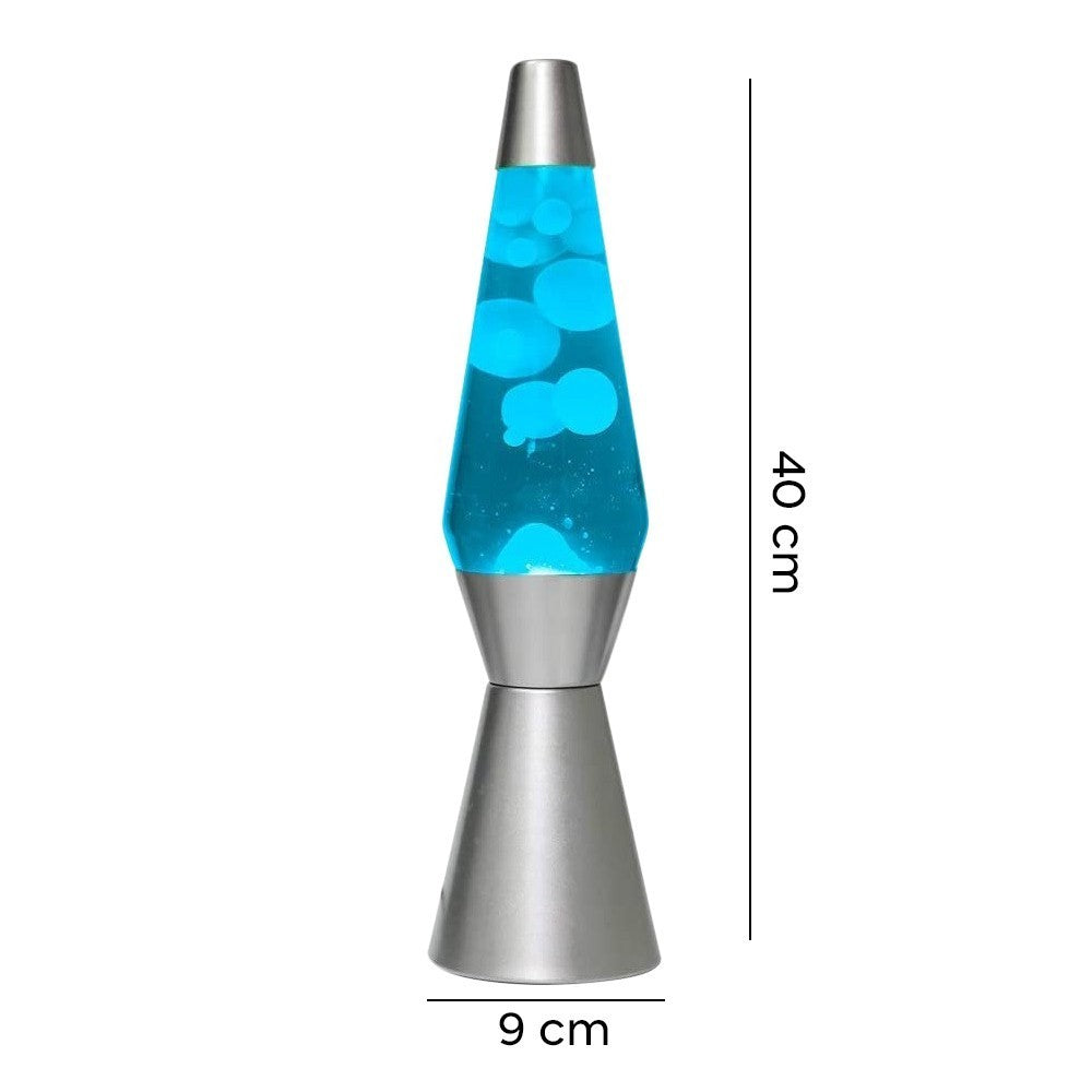 XL1764 Lampe à lave 40cm base argentée magma Paillettes design bleu et blanc