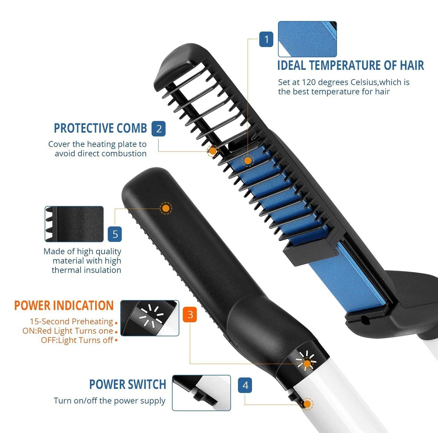 478962 Lisseur et brosse pour barbe et cheveux Peigne modelant 2en1 pour démêler
