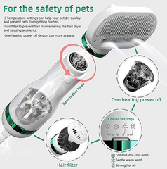 412521 Brosse sèche-cheveux 2en1 ergonomique réglable pour animaux de compagnie