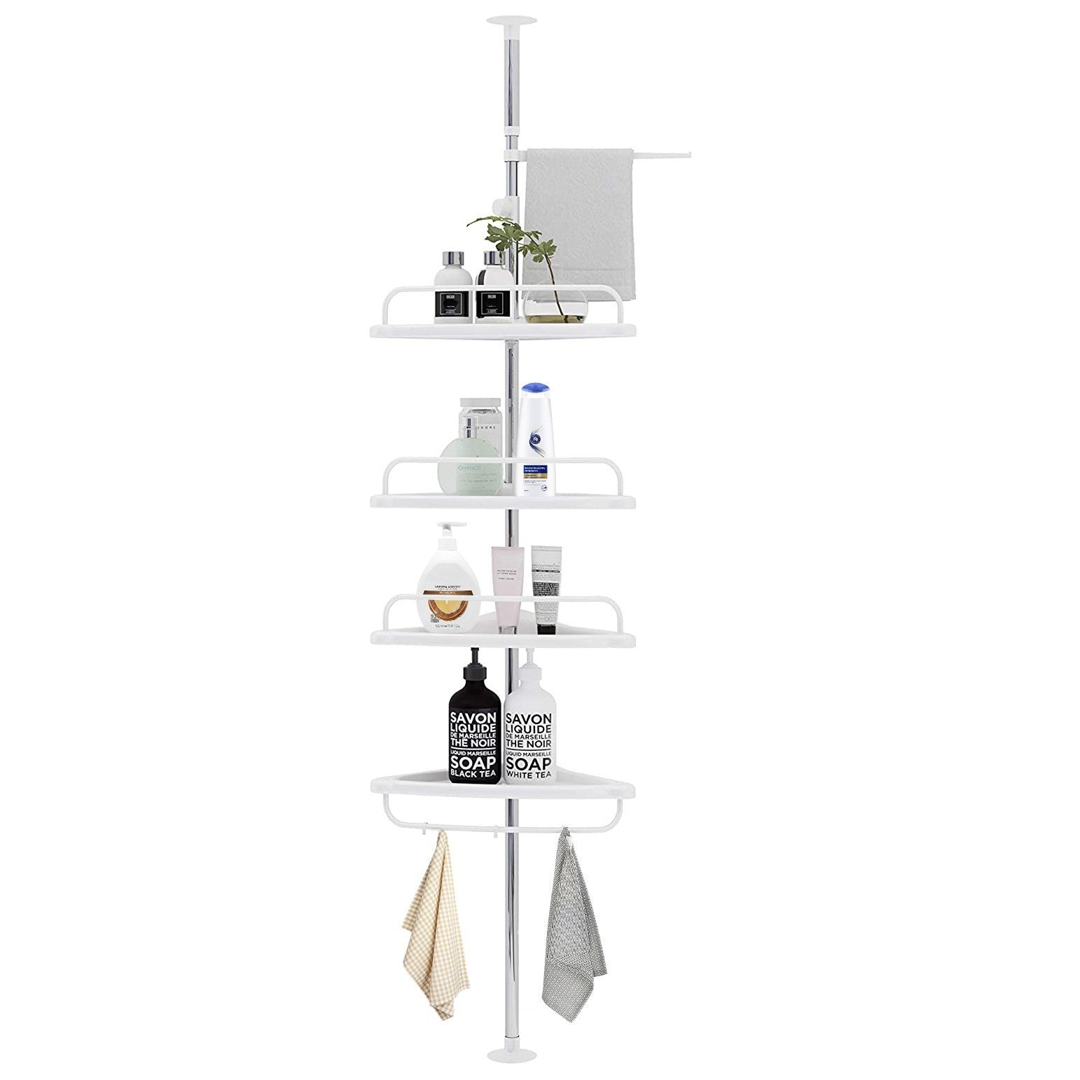 210948 Étagère d'angle télescopique 4 étagères Rangement bain et douche