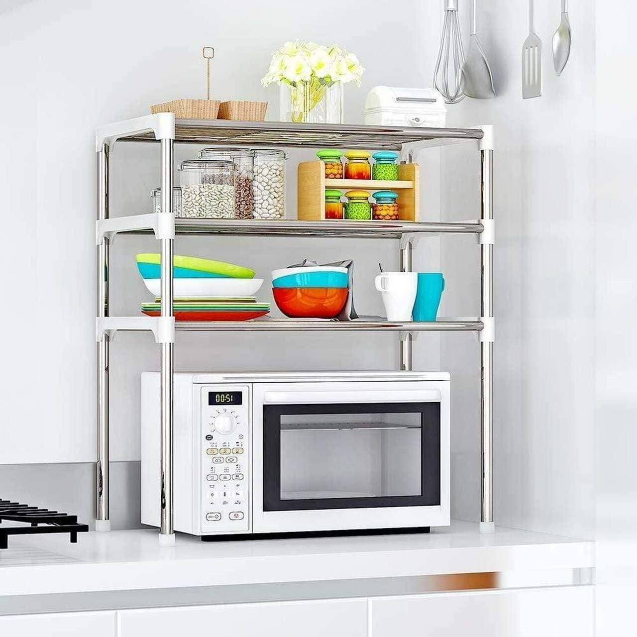 211471 Étagère gain de place pour micro-ondes 3 étagères pour cuisine 60x25x65cm