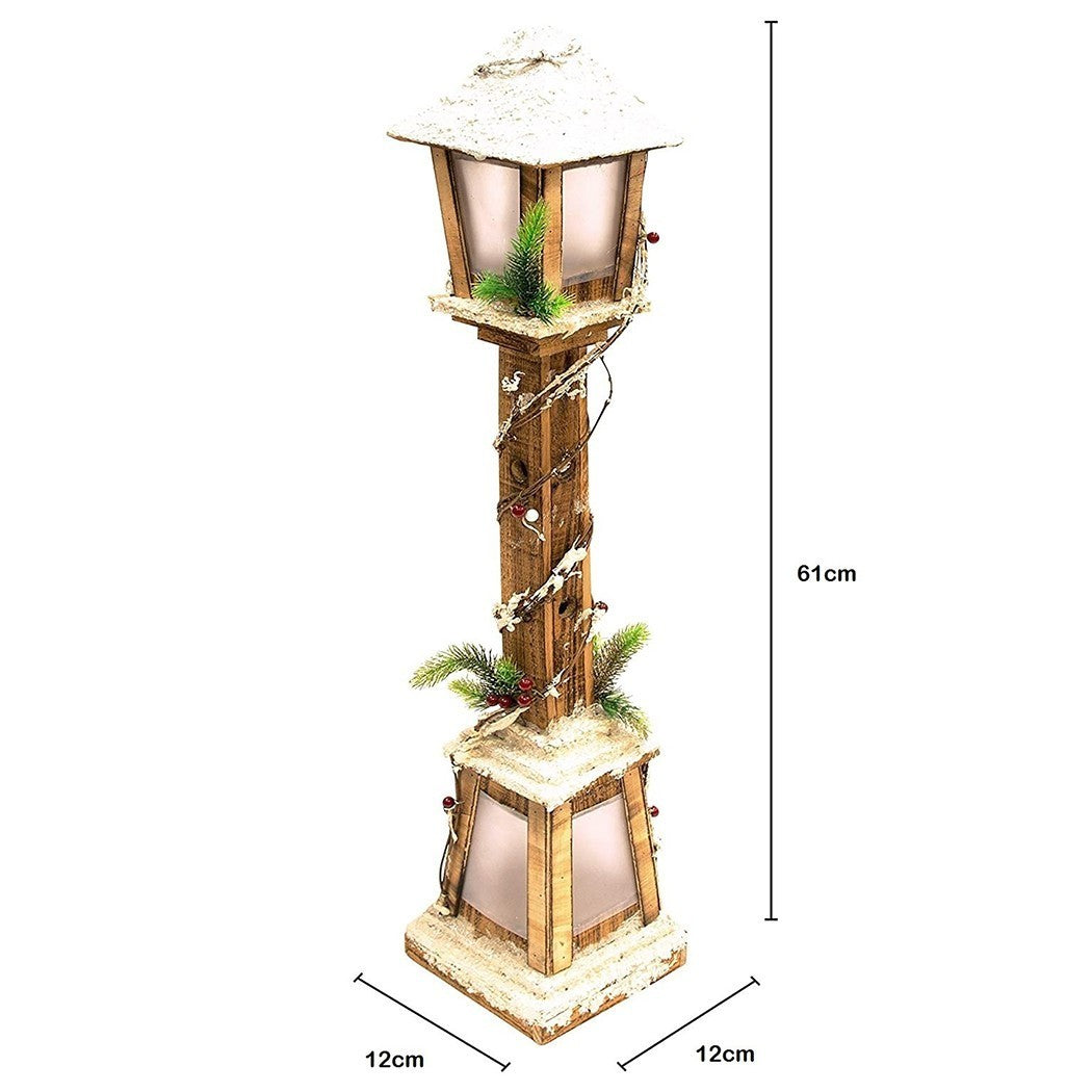 662447 Lanterne de Noël en bois Lanterne enneigée 61cm avec lumière LED chaude