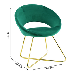 Fauteuil vintage GRETA 66x65x68H cm Chaise effet velours avec pieds dorés