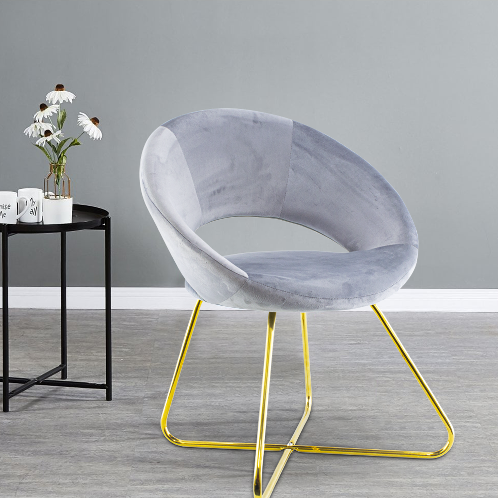 Fauteuil vintage GRETA 66x65x68H cm Chaise effet velours avec pieds dorés