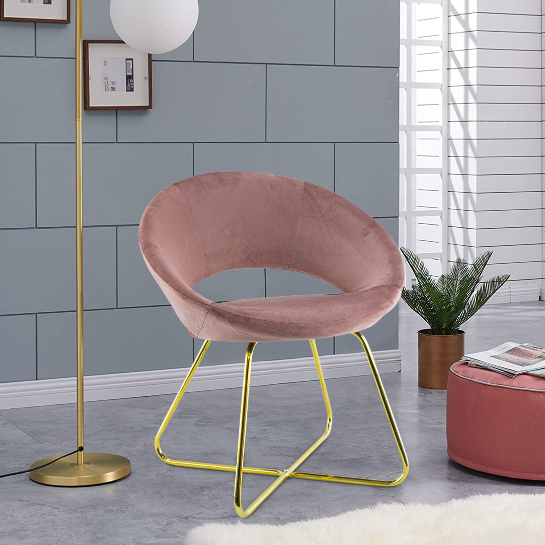Fauteuil vintage GRETA 66x65x68H cm Chaise effet velours avec pieds dorés