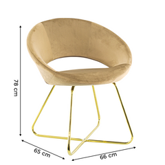 Fauteuil vintage GRETA 66x65x68H cm Chaise effet velours avec pieds dorés