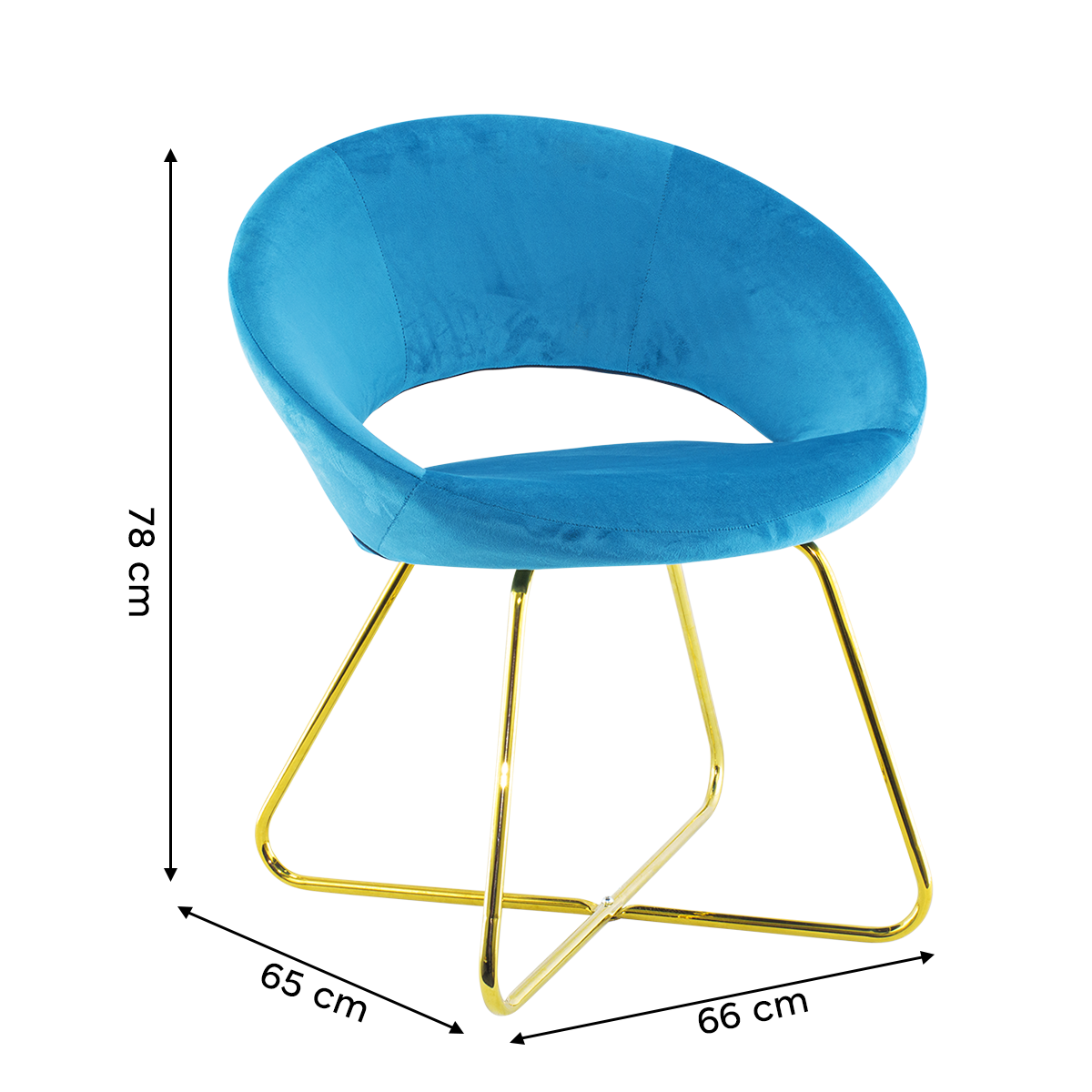 Fauteuil vintage GRETA 66x65x68H cm Chaise effet velours avec pieds dorés