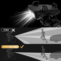Lampe de poche avec klaxon pour vélo 5W chargement USB et support mobile