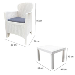 Salon intérieur ou extérieur AKITA Polyrattan blanc 2 fauteuils et table basse