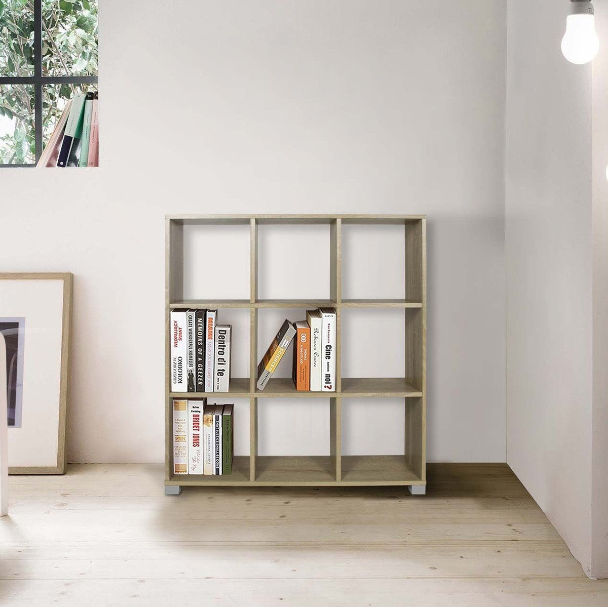 Bibliothèque étagère en bois 9 Cubes Art.109 Stockage 90x24x99,5H Cm