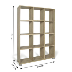 Art.111 Étagère Bibliothèque 12 Étagères de Rangement en Bois 90x24x131Hcm