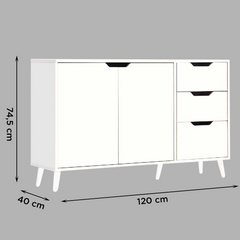 Buffet avec 2 portes et 3 tiroirs Art.136 Armoire polyvalente 120X40X74.5H