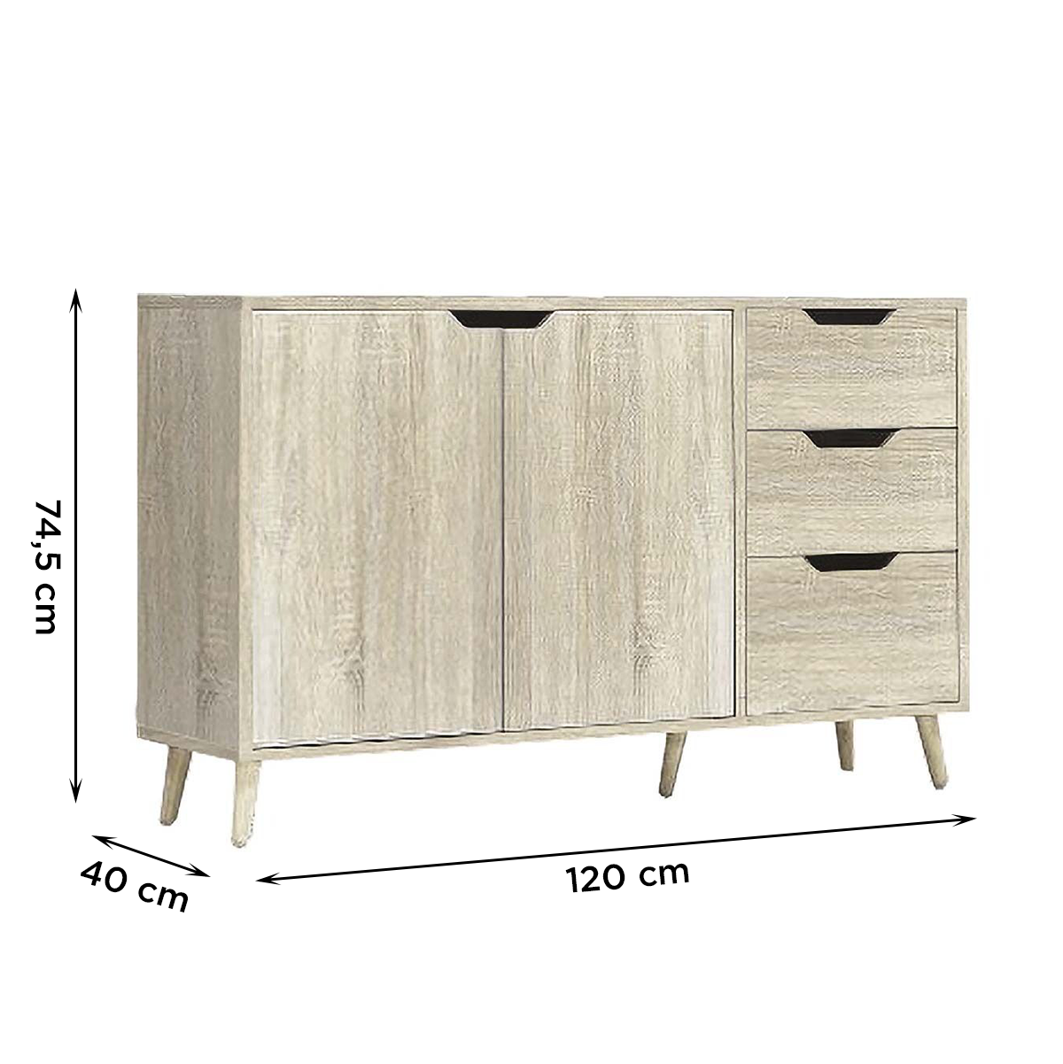 Buffet avec 2 portes et 3 tiroirs Art.136 Armoire polyvalente 120X40X74.5H