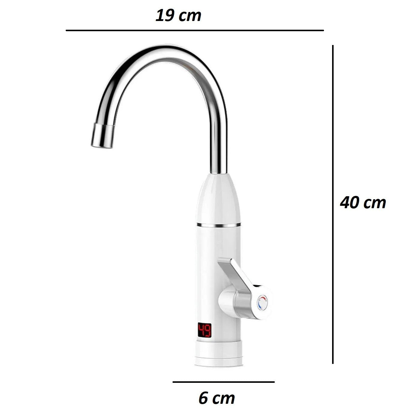 Robinet électrique à chauffage instantané avec indicateur température 6x19x40cm