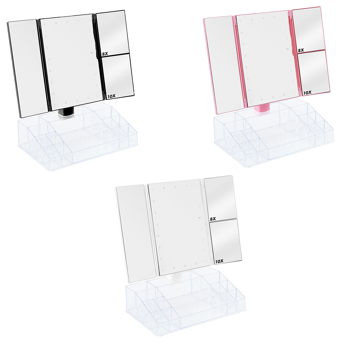 945126 Miroir rotatif avec lumières LED tactiles et organiseur de compartiments