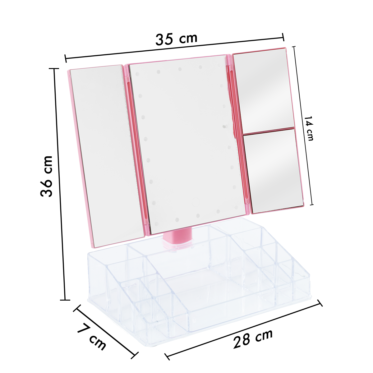 945126 Miroir rotatif avec lumières LED tactiles et organiseur de compartiments