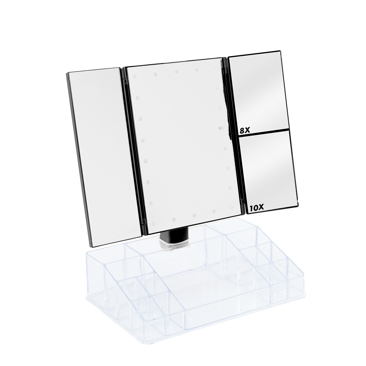 945126 Miroir rotatif avec lumières LED tactiles et organiseur de compartiments