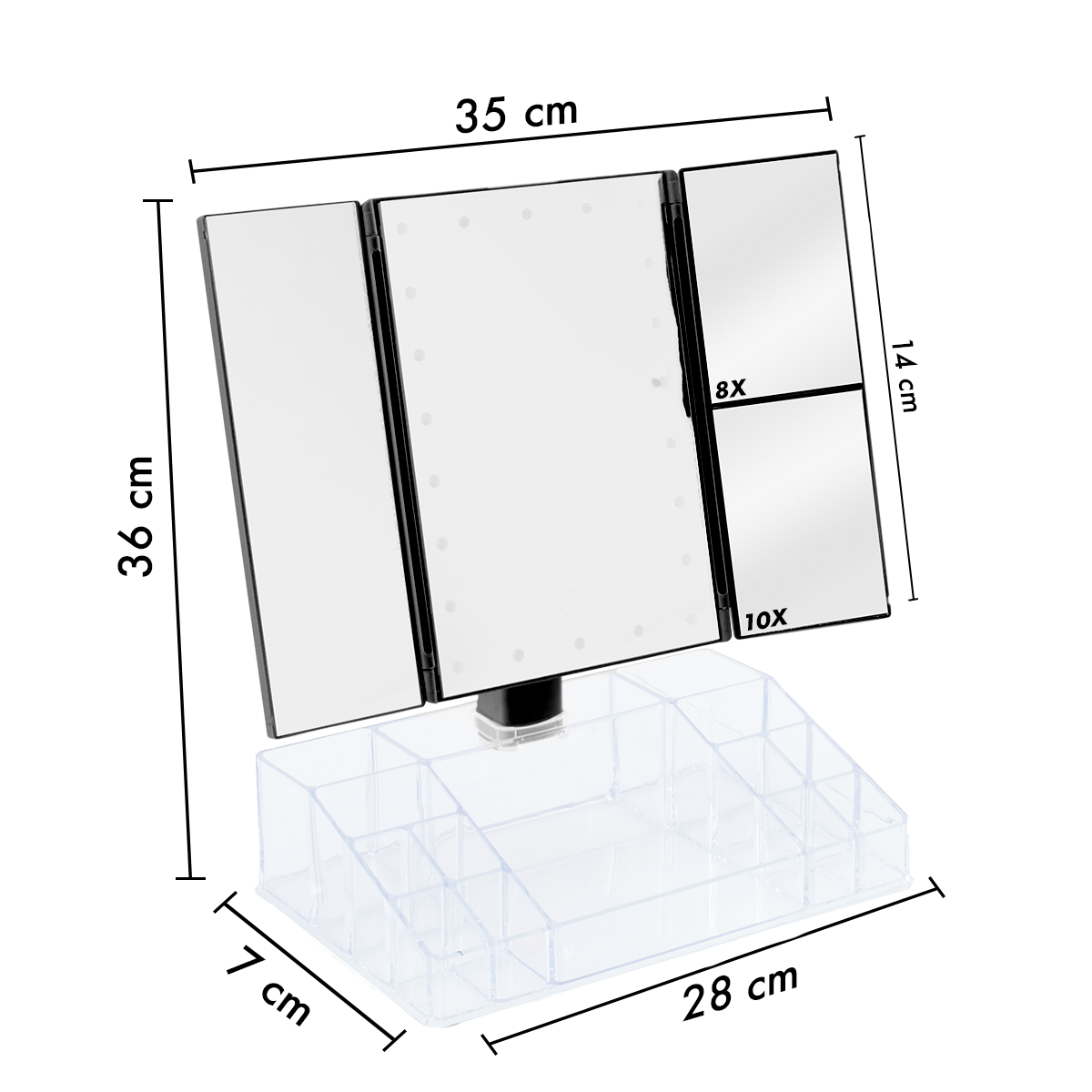 945126 Miroir rotatif avec lumières LED tactiles et organiseur de compartiments