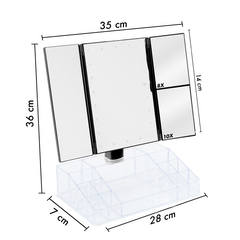 945126 Miroir rotatif avec lumières LED tactiles et organiseur de compartiments