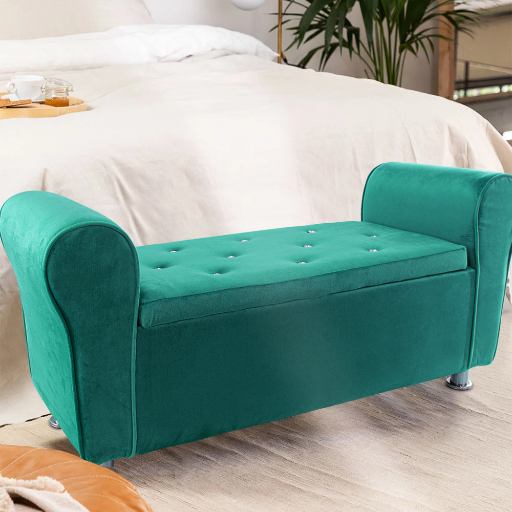 Banc coffre effet velours à paillettes 120x39x55 cm gain de place