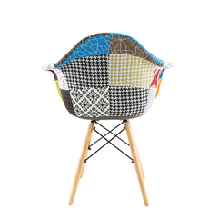 Lot de 2 fauteuils EIFFEL en tissu Patchwork assise moelleuse pieds bois