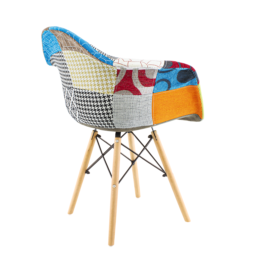 Lot de 2 fauteuils EIFFEL en tissu Patchwork assise moelleuse pieds bois