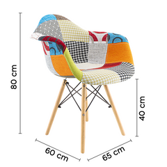 Lot de 2 fauteuils EIFFEL en tissu Patchwork assise moelleuse pieds bois