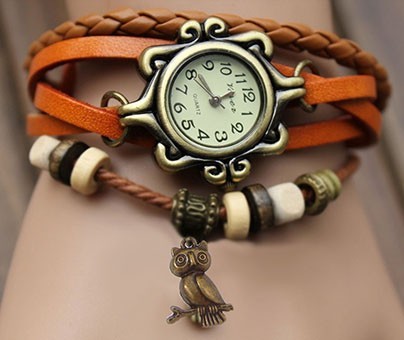 Montre analogique cuir motif Hibou - en différentes couleurs