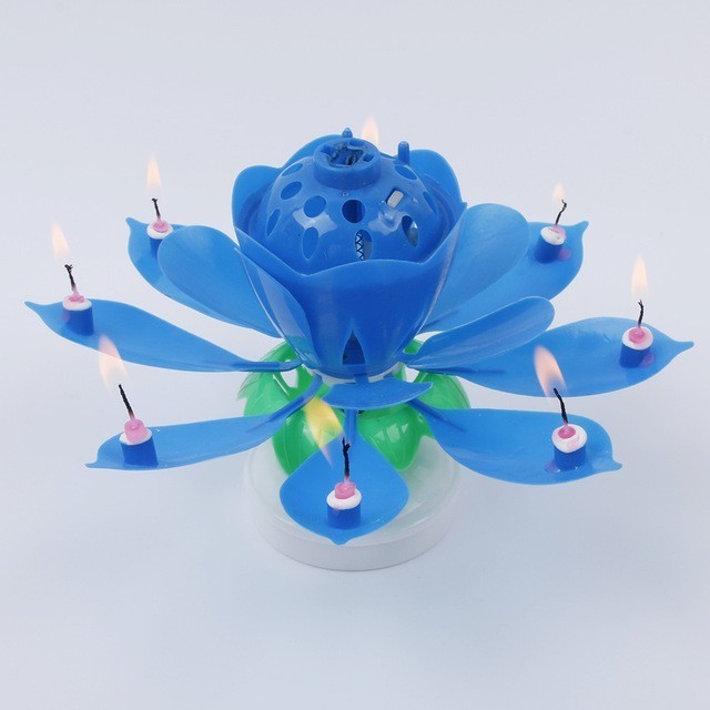 456910 Pack 4 bougies musicales forme Fleur avec effets sonores et rotatifs BLEU