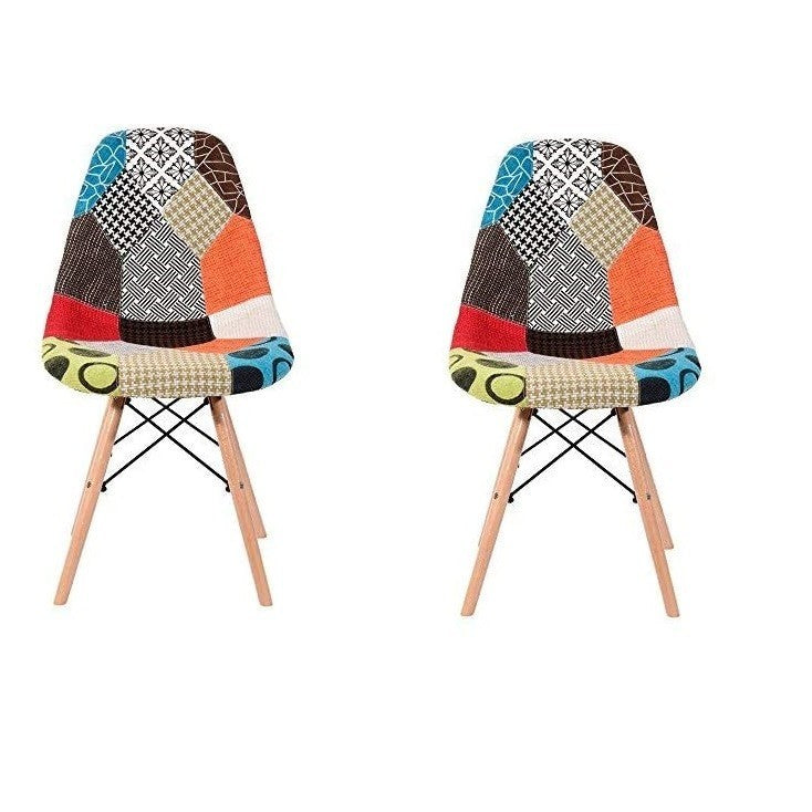 Lot de 4 chaises Fantasy en tissu patchwork 48x54x85cm avec pieds en bois