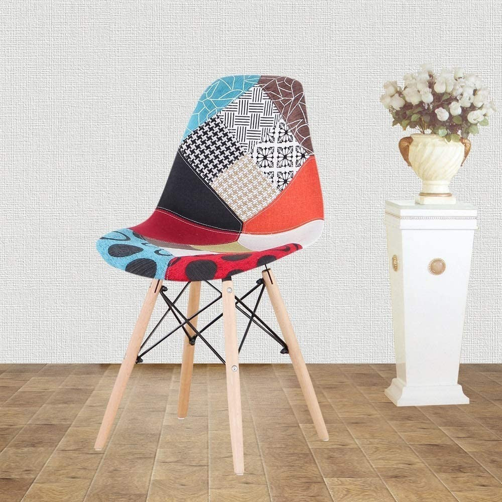 Lot de 4 chaises Fantasy en tissu patchwork 48x54x85cm avec pieds en bois