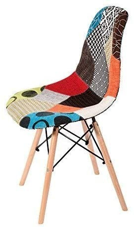 Lot de 4 chaises Fantasy en tissu patchwork 48x54x85cm avec pieds en bois