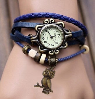 Montre analogique cuir motif Hibou - en différentes couleurs