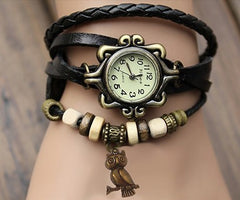 Montre analogique cuir motif Hibou - en différentes couleurs