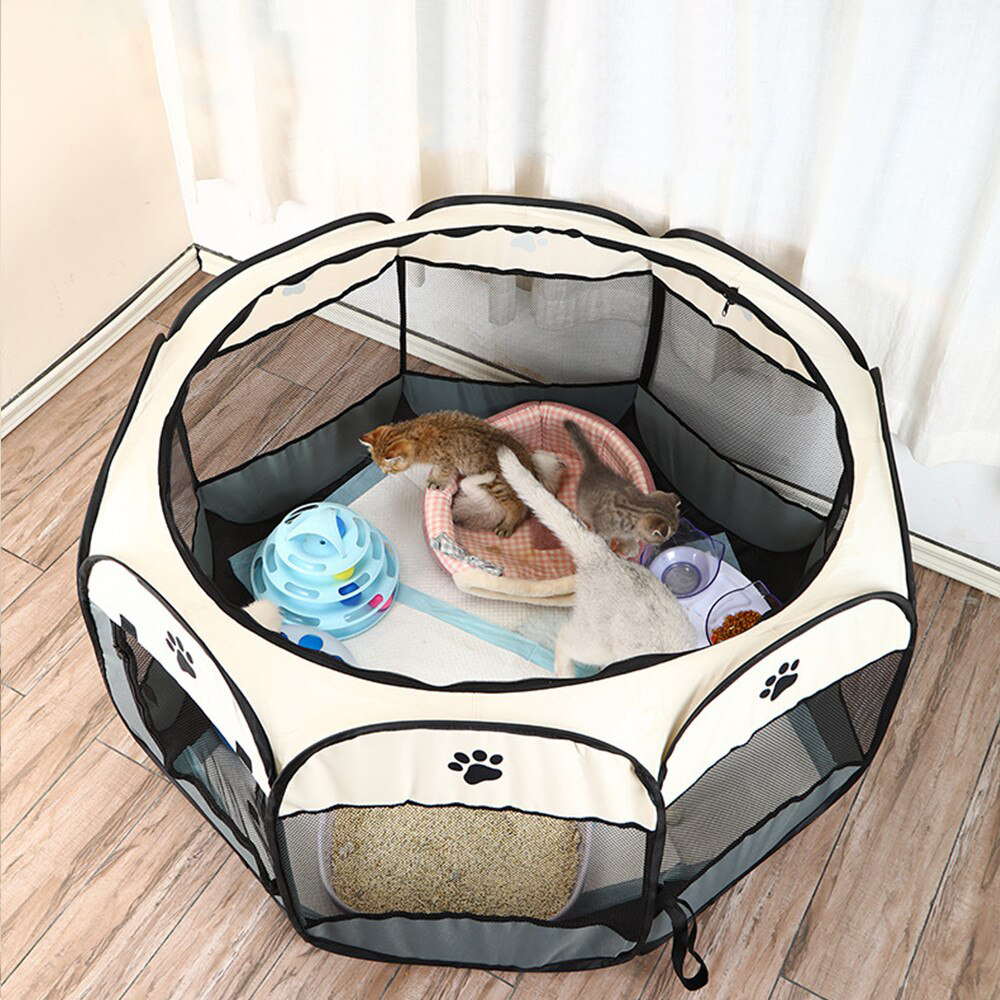 Box Tente pour Chiens Enclos pour Petits Animaux Pop-Up Beige 65x65cm